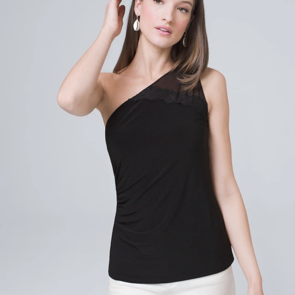 WHBM one shoulder black ruched tank